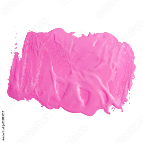 Acrylic paint smear, texture of lipstick isolated on white background.
