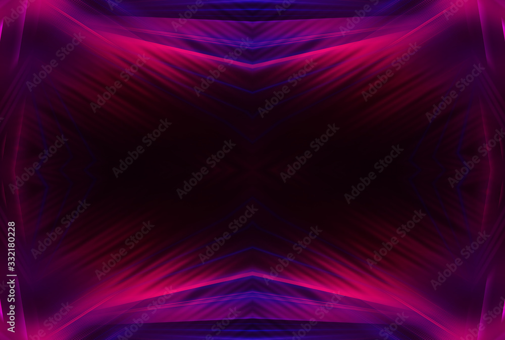 Fototapeta premium Dark abstract futuristic background. Neon glow, light lines, shapes. UV radiation. Empty Stage Background