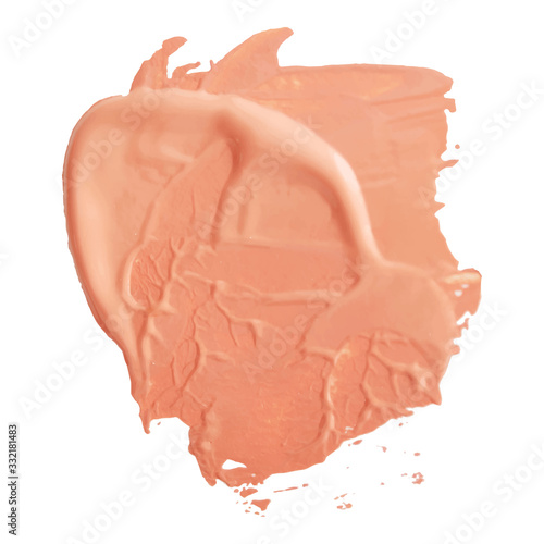 Acrylic paint smear, texture of lipstick isolated on white background.