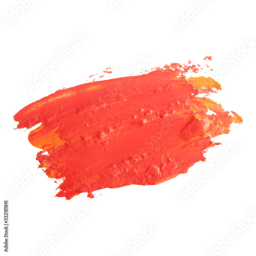 Acrylic paint smear, texture of lipstick isolated on white background.