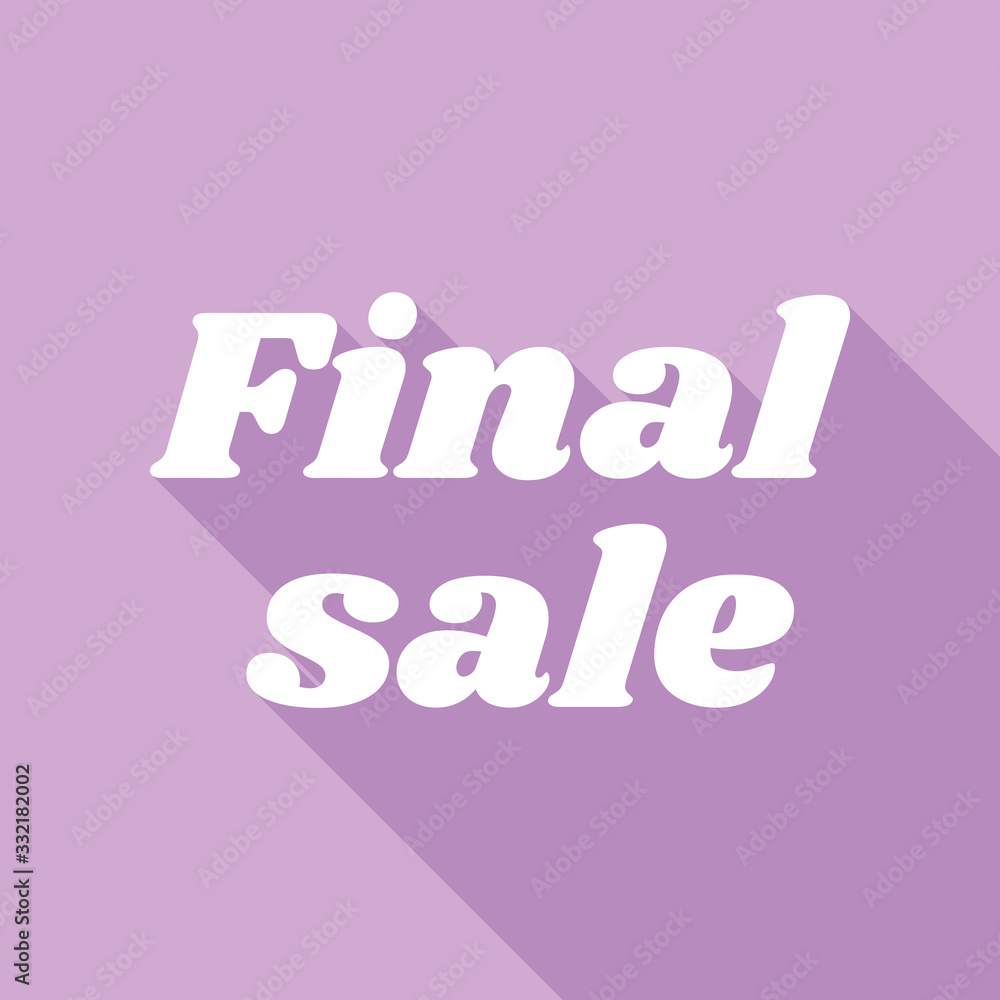 Final Sale inscription. White Icon with long shadow at purple background. Illustration.