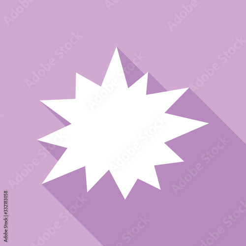 Boom crunch sign. White Icon with long shadow at purple background. Illustration.