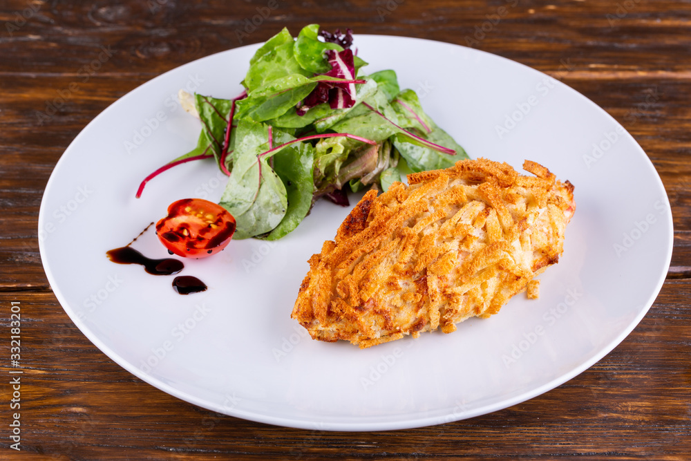 Kotlet in Kiev with fries and stern sauce Kotlet in Kiev with fries and stern sauce