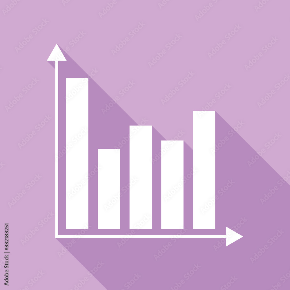 Business graph sign. White Icon with long shadow at purple background. Illustration. Business graph sign. White Icon with long shadow at purple background. Illustration.