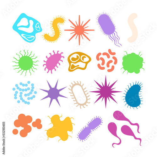 Bacteria various microbe coronavirus isolated set. Vector flat graphic design isolated illustration