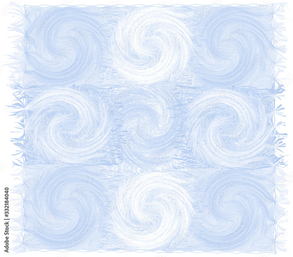 Fototapeta premium Mat in pastel blue and white colors with grunge swirled ornamental pattern and fringe