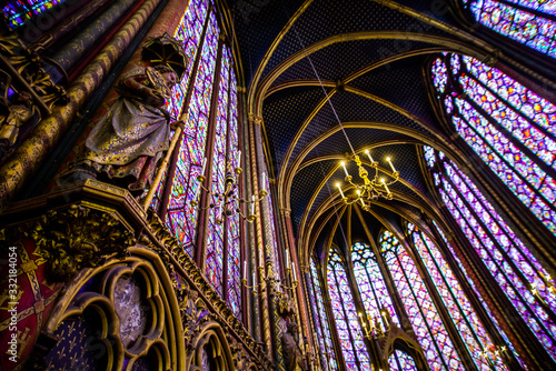 Interior, windows of Sainte-Chapelle, Paris, France 