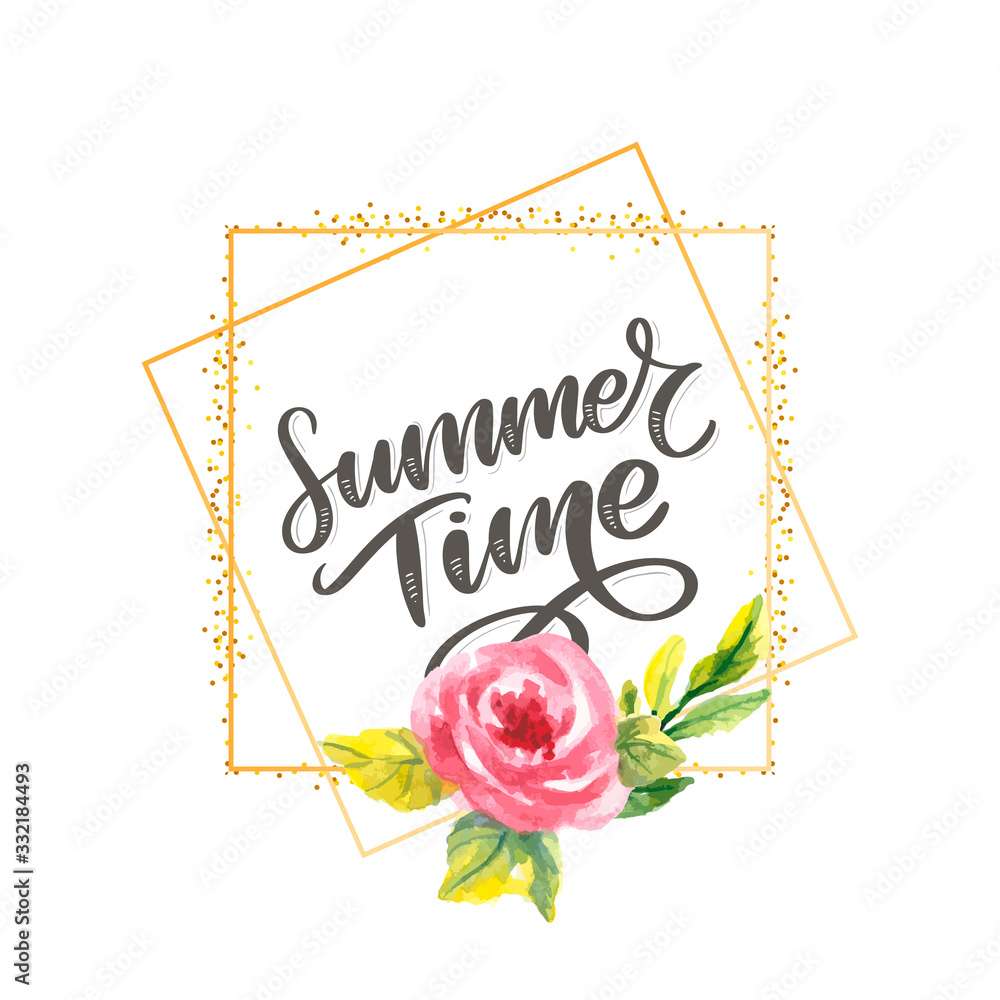 Green summer time letter flowers in modern style on colorful background. Greeting invitation vector illustration. Floral bouquet decoration. Decoration element. Green summer time letter flowers in modern style on colorful background. Greeting invitation vector illustration. Floral bouquet decoration. Decoration element.