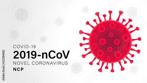 Novel Coronavirus (2019-nCoV) gray colors vector illustration. Virus Covid 19-NCP. Outbreak Covid-19 background with viral cell red. Coronavirus nCoV denoted is single-stranded RNA virus