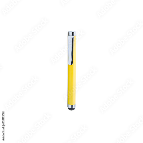 ellow Touch screen pen, screen electronic device white background and isolated