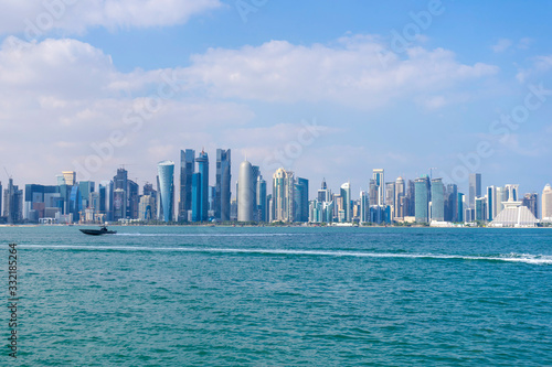 View of modern skyscrapers and bay in Doha  Qatar 