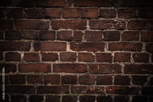Brick brown wall old texture, grunge background for loft