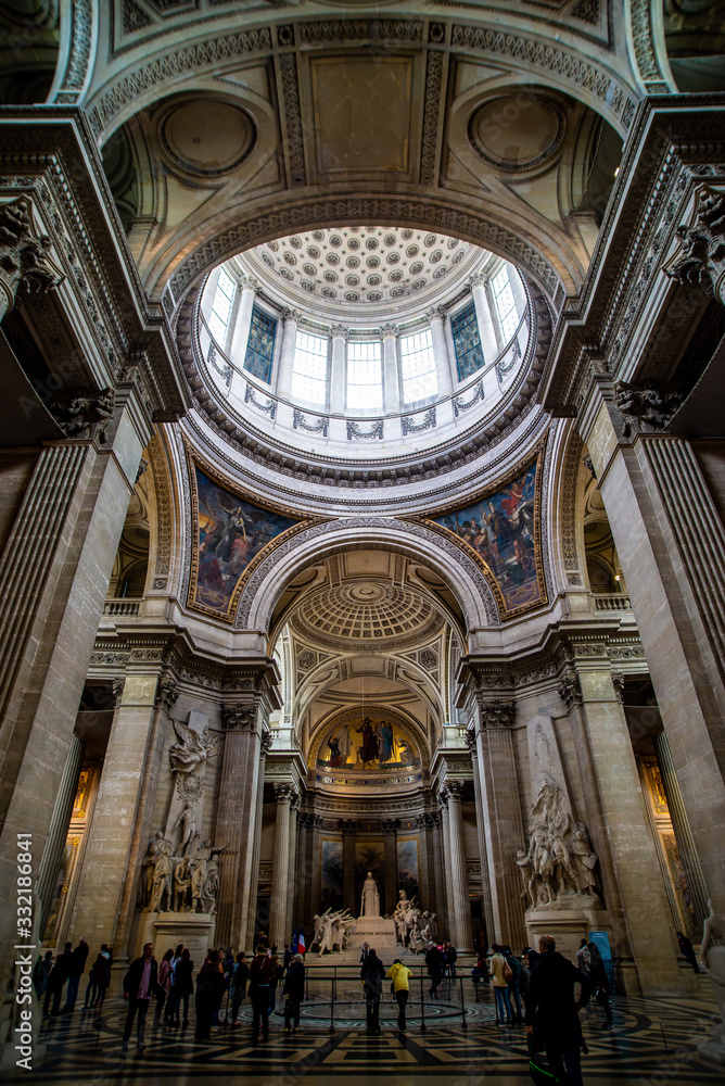 Interior of the Pantheon in Paris with the first Foucault pendulum
