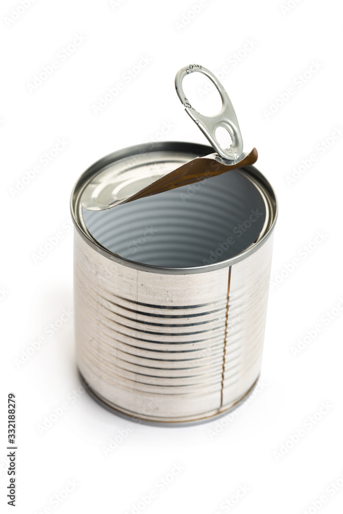 Opened metal tin can, isolated on white background Opened metal tin can, isolated on white background