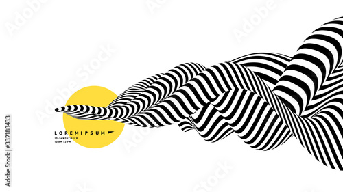 Black and white design. Pattern with optical illusion. Abstract 3D geometrical background. Vector illustration.