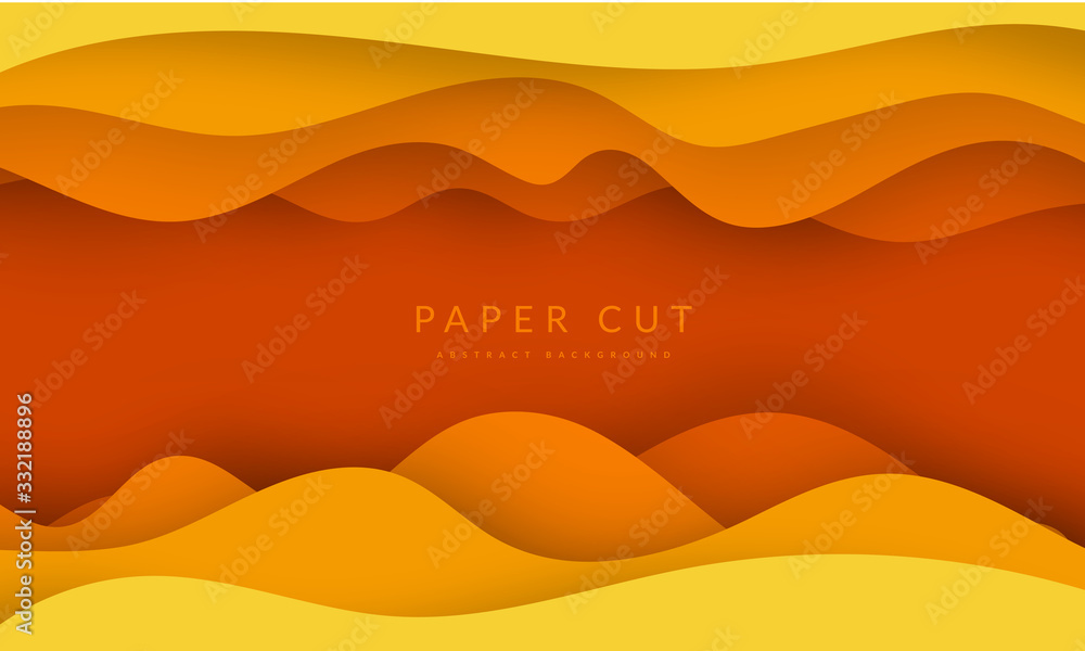Yellow paper cut banner with 3D slime abstract background and yellow waves layers. Abstract layout design for brochure and flyer. Paper art vector illustration.