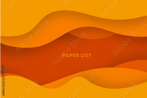 Yellow paper cut banner with 3D slime abstract background and yellow waves layers. Abstract layout design for brochure and flyer. Paper art vector illustration.