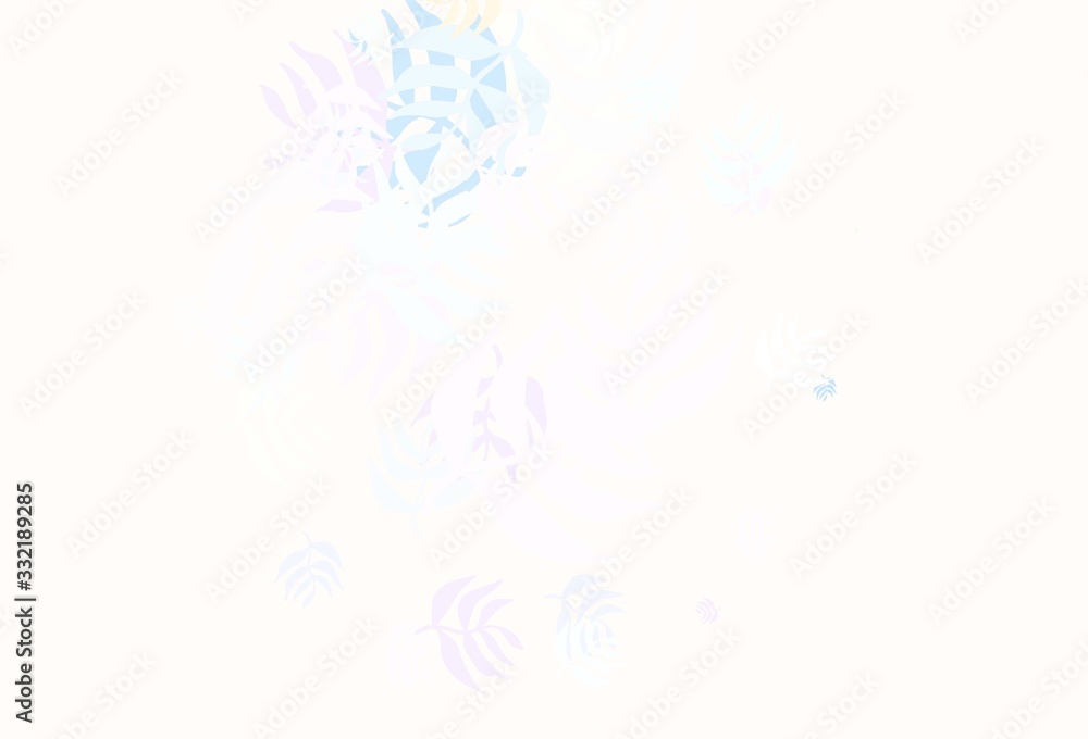 Light Blue, Yellow vector doodle layout with leaves.
