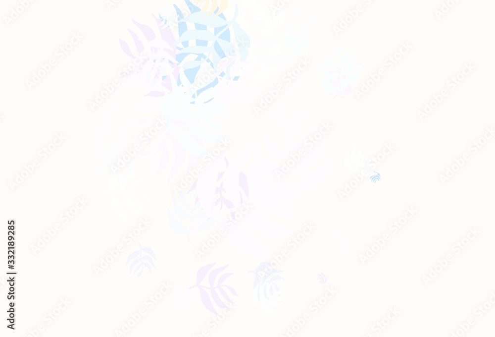 Light Blue, Yellow vector doodle layout with leaves. Light Blue, Yellow vector doodle layout with leaves.