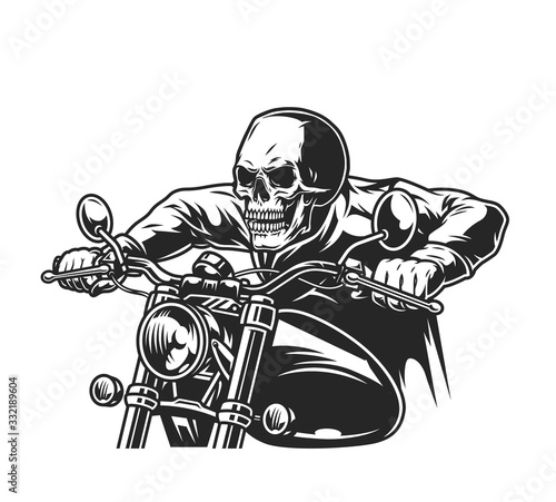 Biker skeleton riding motorcycle