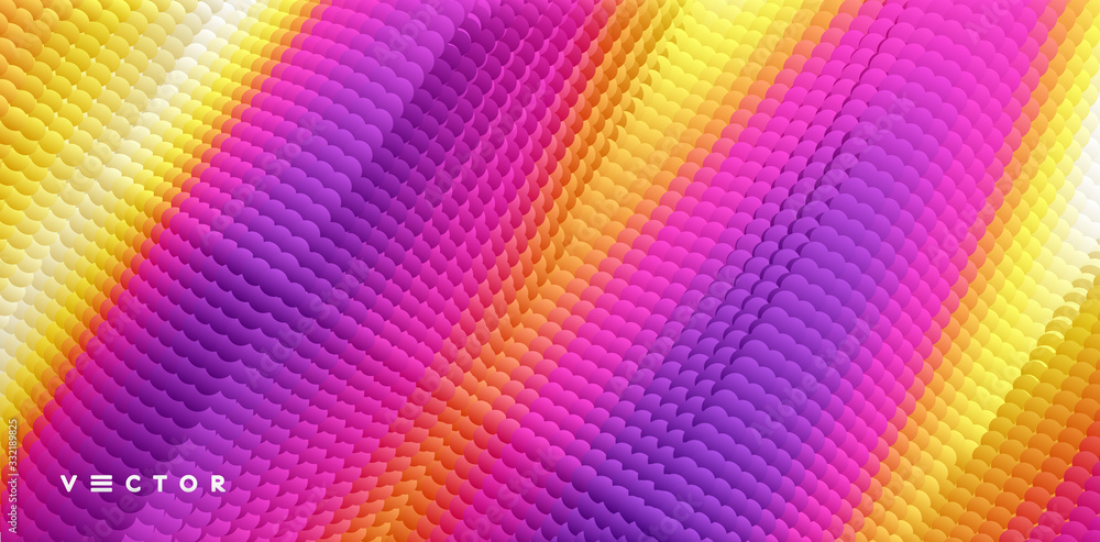 Wavy surface with dynamic effect. Molecular abstract background. Layer of cells. 3d vector illustration for science or medical.