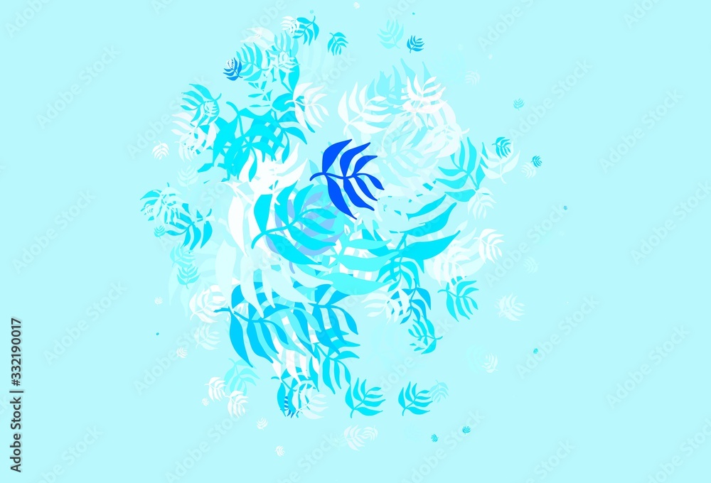 Fototapeta premium Light BLUE vector abstract pattern with leaves.