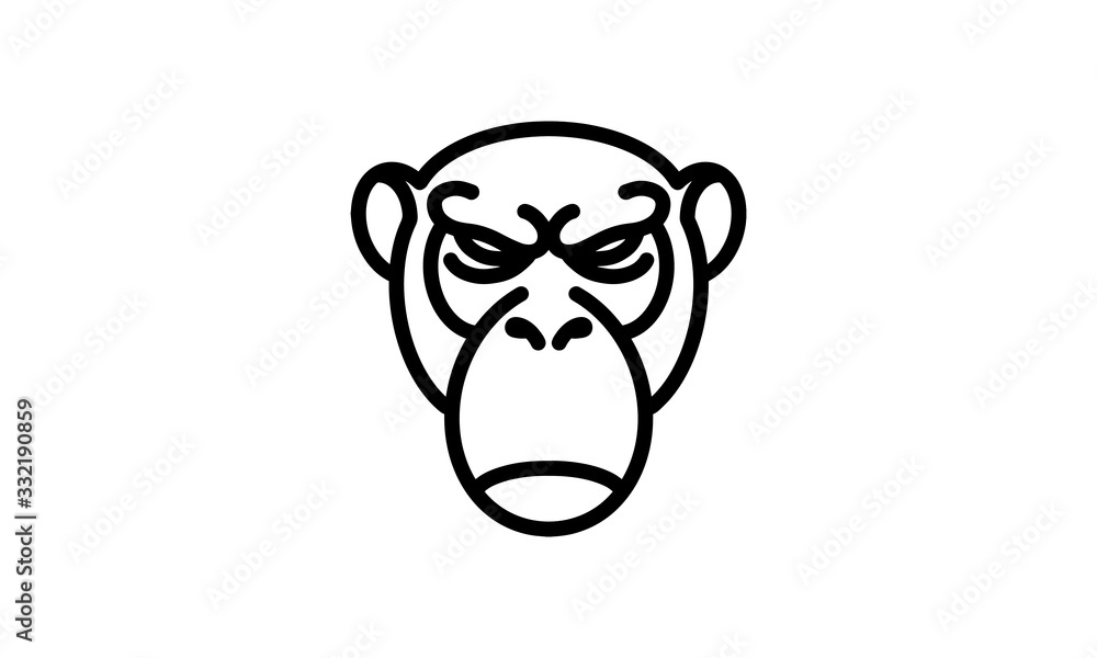 Naklejka premium Chimpanzee vector line icon, animal head vector line art, isolated animal illustration for logo desain