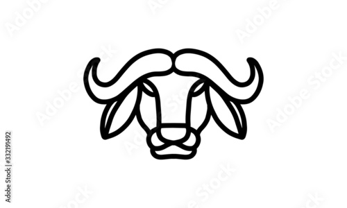 African bufallo or Cape bufallo vector line icon, animal head vector line art, isolated animal illustration for logo desain