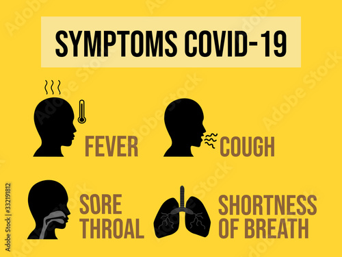 Symptoms Coronavirus Covid-19 virus symptoms. Coronovirus alert. Vector illustration Vector illustration for poster, banner, flyer, information.