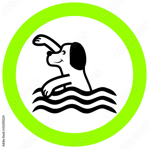 Bathing dogs allowed. Funny vector icon.