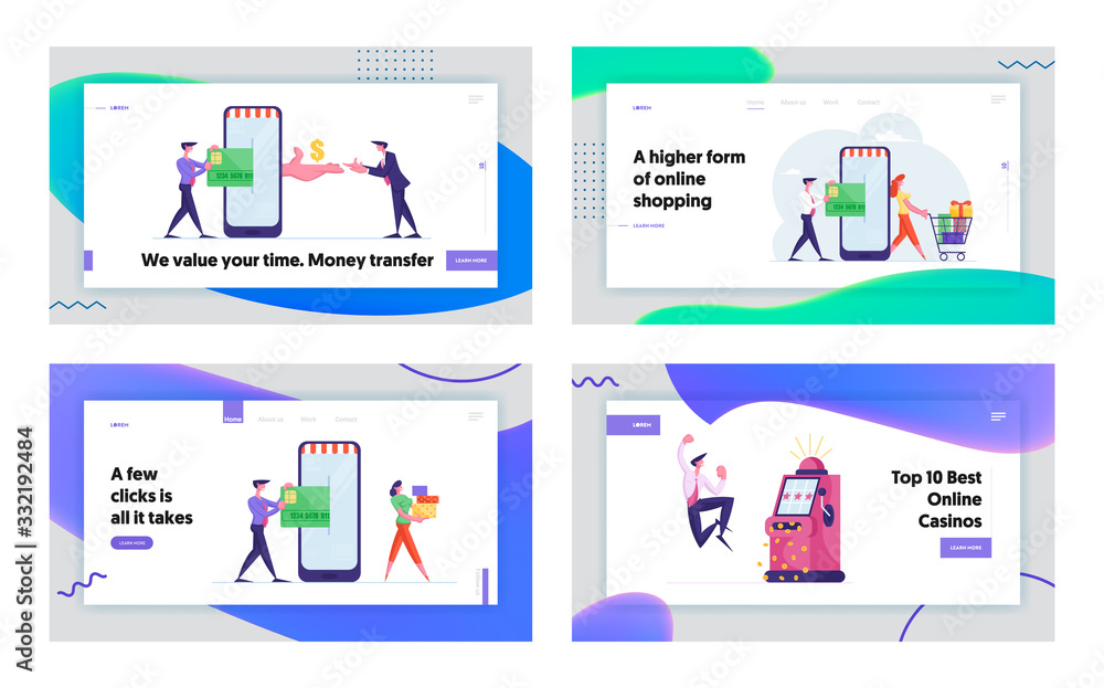 Online Shopping App, E-Commerce Sales, Jackpot Prize Win Landing Page Template Set. Excited Business Man Character Screaming Celebrate Success. People, Cashless Payment. Cartoon Vector Illustration Online Shopping App, E-Commerce Sales, Jackpot Prize Win Landing Page Template Set. Excited Business Man Character Screaming Celebrate Success. People, Cashless Payment. Cartoon Vector Illustration