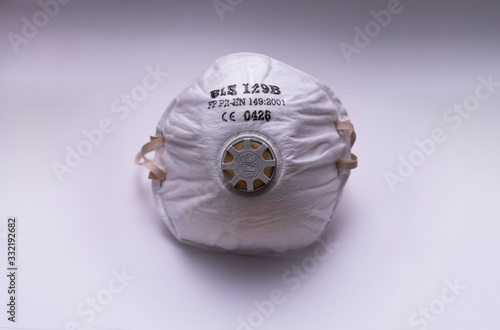 Respiratory protection mask on white background Pandemics, epidemics