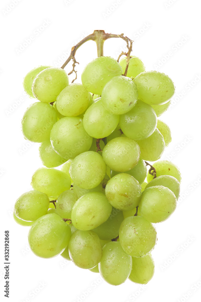 Fresh white green bunch of grapes on white background Fresh white green bunch of grapes on white background