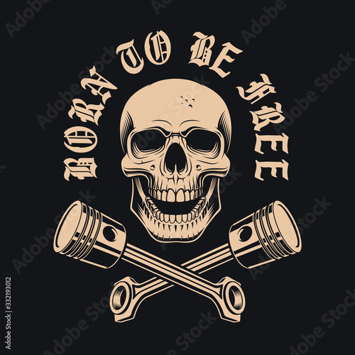 Vector illustration of skull with crossed pistons