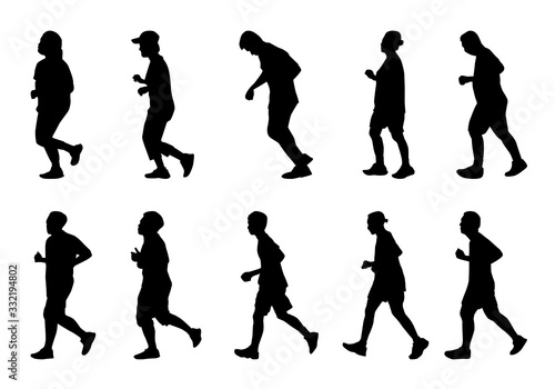 Silhouette people running on white background, Lifestyle man and women exercise vector set