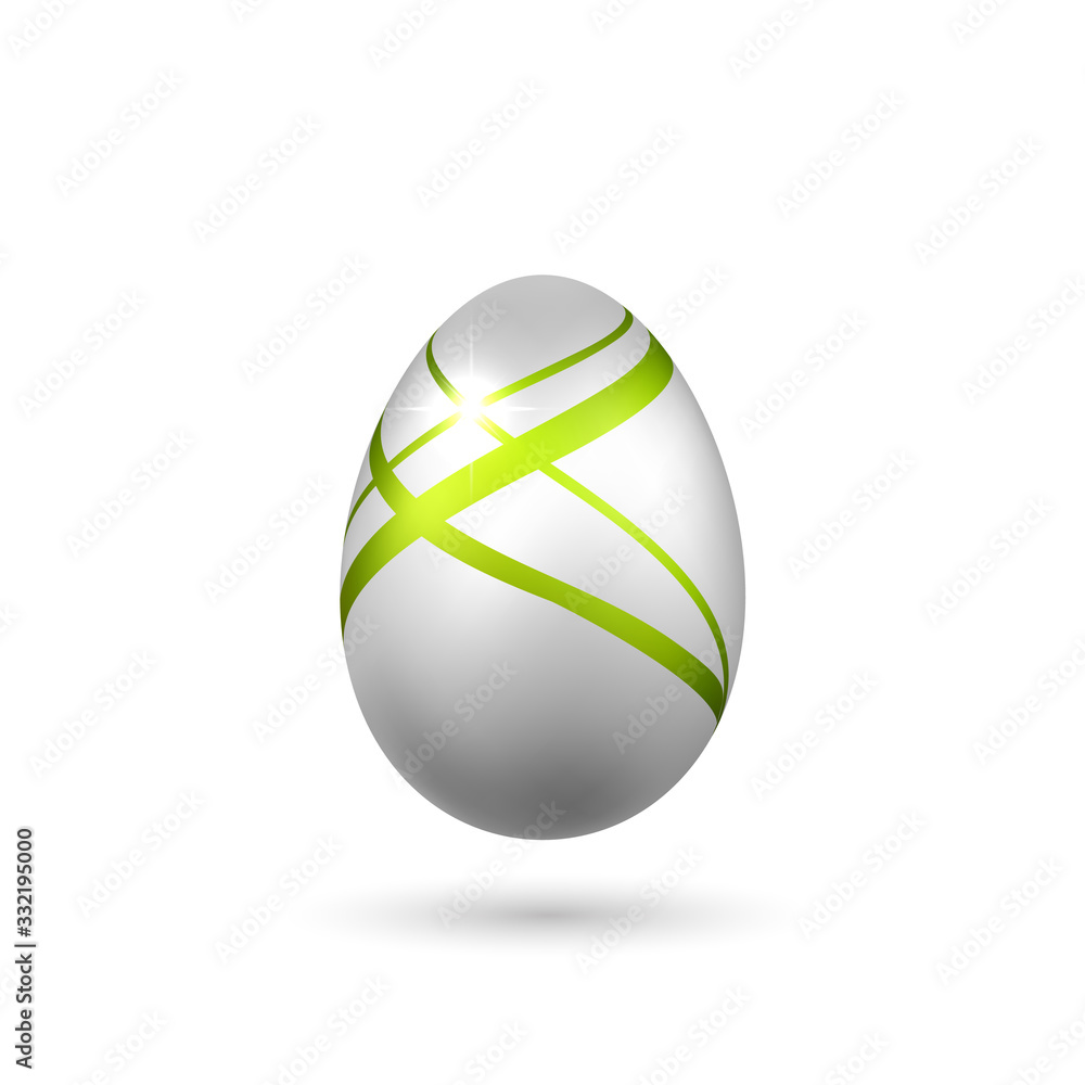 Easter egg 3D icon. Green silver egg, isolated white background. Bright realistic design, decoration for Happy Easter celebration. Holiday element. Shiny pattern. Spring symbol. Vector illustration Easter egg 3D icon. Green silver egg, isolated white background. Bright realistic design, decoration for Happy Easter celebration. Holiday element. Shiny pattern. Spring symbol. Vector illustration