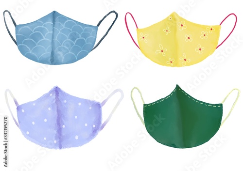 set of  illustration fabric masks. Cute painting masks