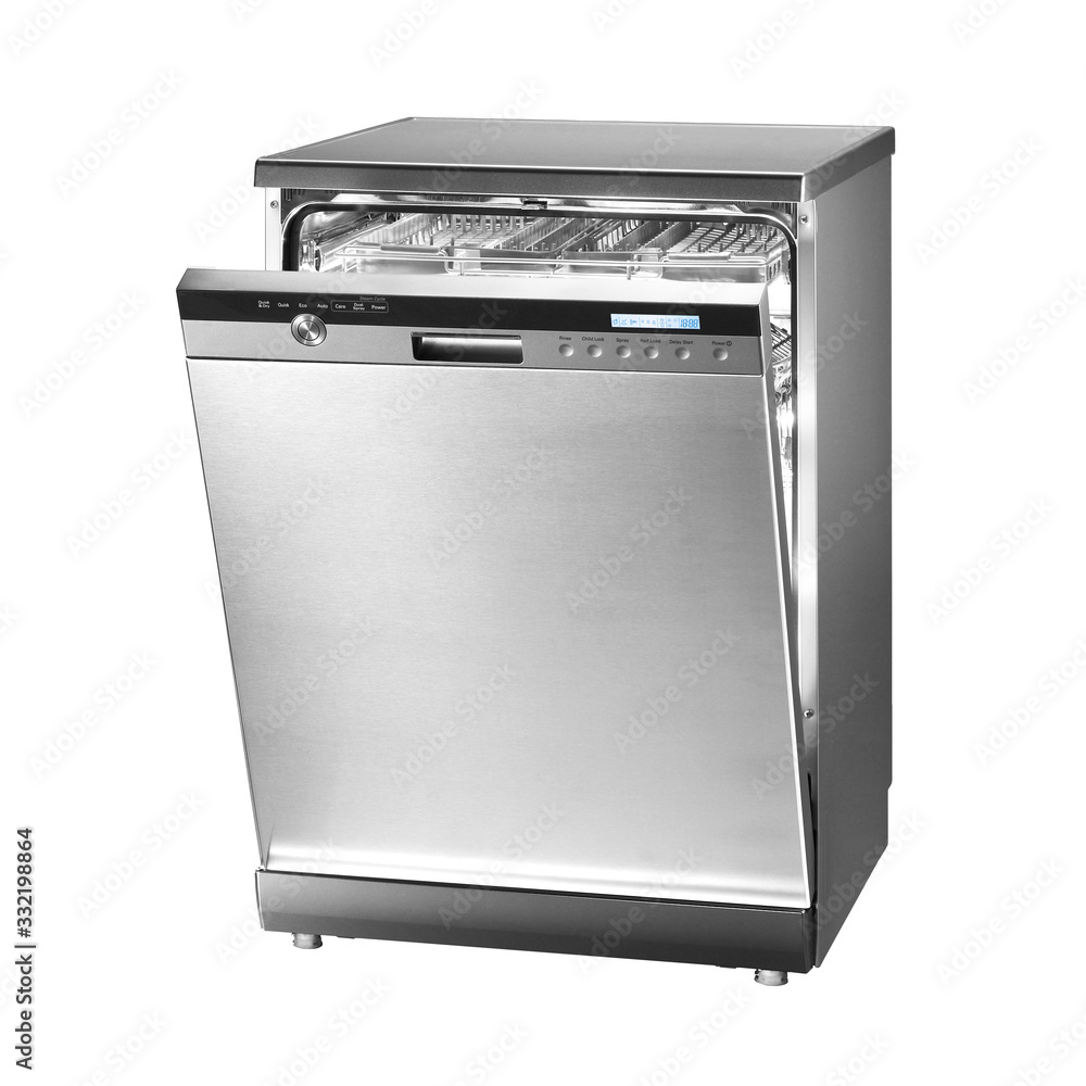 Dishwasher Machine Isolated on White Background. Modern Freestanding