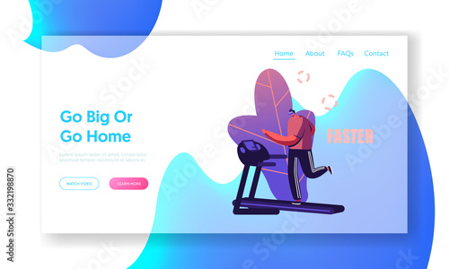Virtual Sport Training Landing Page Template. Sportsman in Vr Goggles Running on Treadmill, Augmented Reality Entertainment, Recreation in Gym. Male Character Exercising. Cartoon Vector Illustration