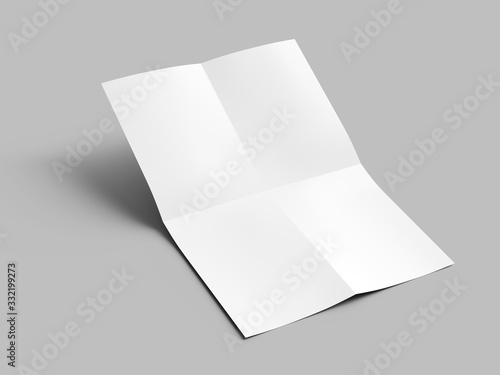 Sheet of paper folded to four. Letter or poster mockup. 3d illustration