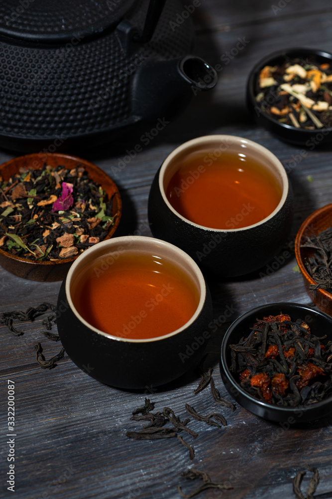 assortment of fragrant tea. black, floral and herbal drinks, vertical assortment of fragrant tea. black, floral and herbal drinks, vertical