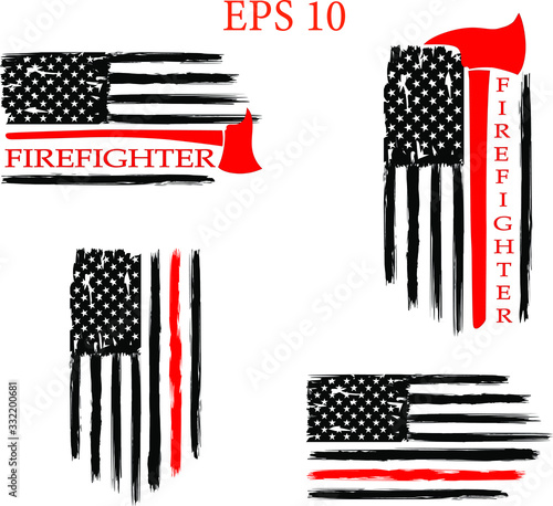 Distressed, Firefighter Flag, EPS 10, Fire, Department, USA, Flag,	set. Only commercial use