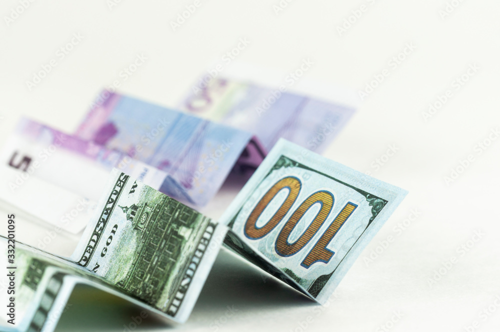 dollar and Euro notes in the form of a growth chart dollar and Euro notes in the form of a growth chart
