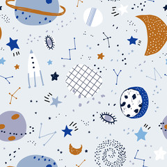 Crédence de cuisine Cosmos patrons Doodle spatial planètes et étoiles  © bukhavets