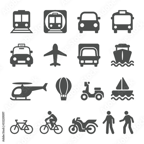 Public Transportation vehicles for people's travel. Transport Icon set.