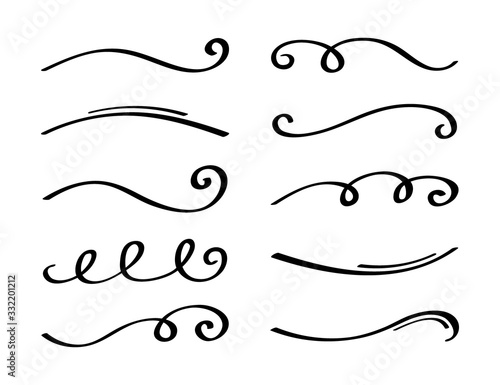 Ornament divider collection. Hand drawn collection of curly swishes. Calligraphy swirl. Highlight text elements. Vector illustration