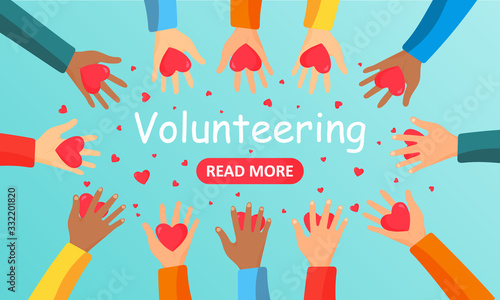 Hands of volunteers.