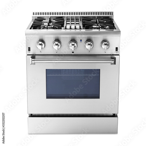 Fotografija Single Gas Range Cooker with Warming Drawer Isolated on White