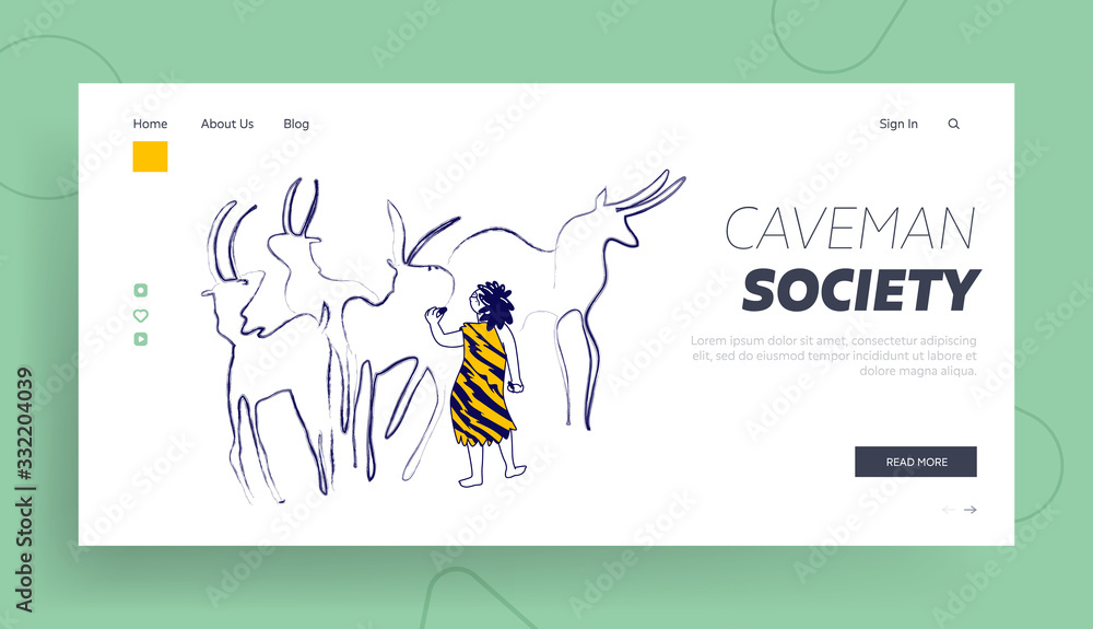 Ancient Period of Human Civilization Landing Page Template. Little Child Caveman Character Wearing Pelt Painting Animals on Cave Wall. Neanderthal People Culture and Art. Linear Vector Illustration Ancient Period of Human Civilization Landing Page Template. Little Child Caveman Character Wearing Pelt Painting Animals on Cave Wall. Neanderthal People Culture and Art. Linear Vector Illustration