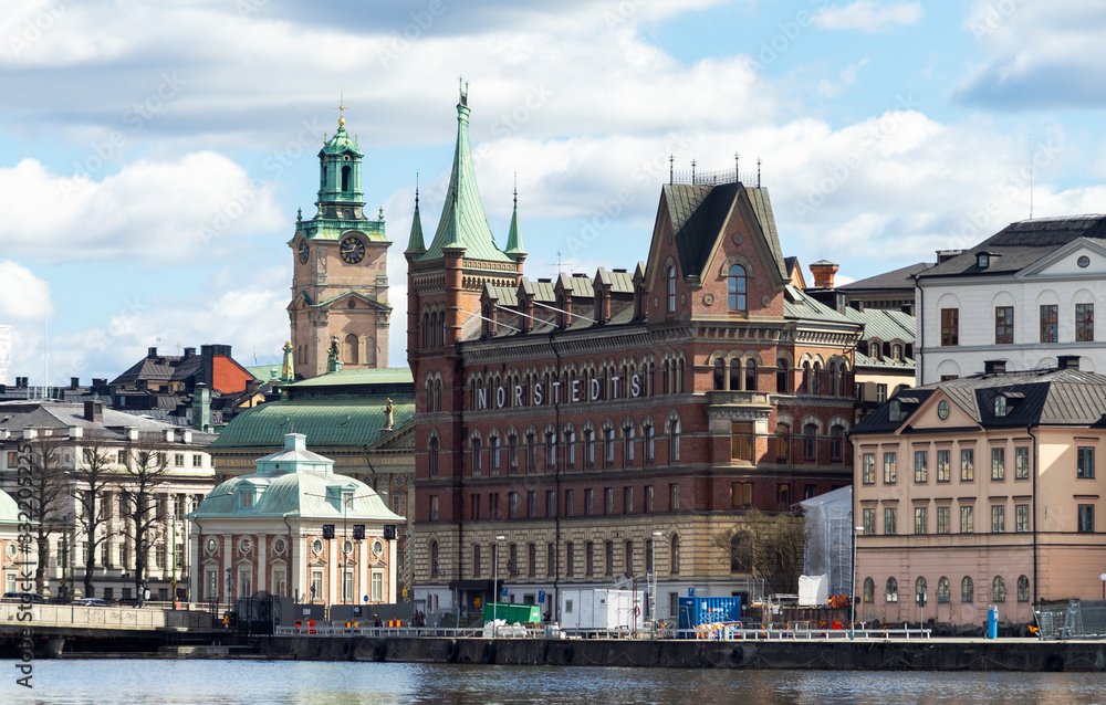 Obraz premium April 22, 2018. Stockholm, Sweden. Panorama of the historic center of Stockholm in clear weather.